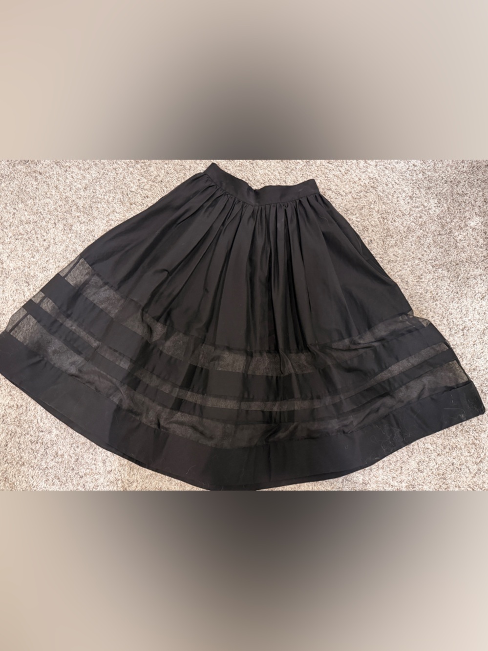 Alice + Olivia Black Full Circle Skirt with Sheer Stripe Panels